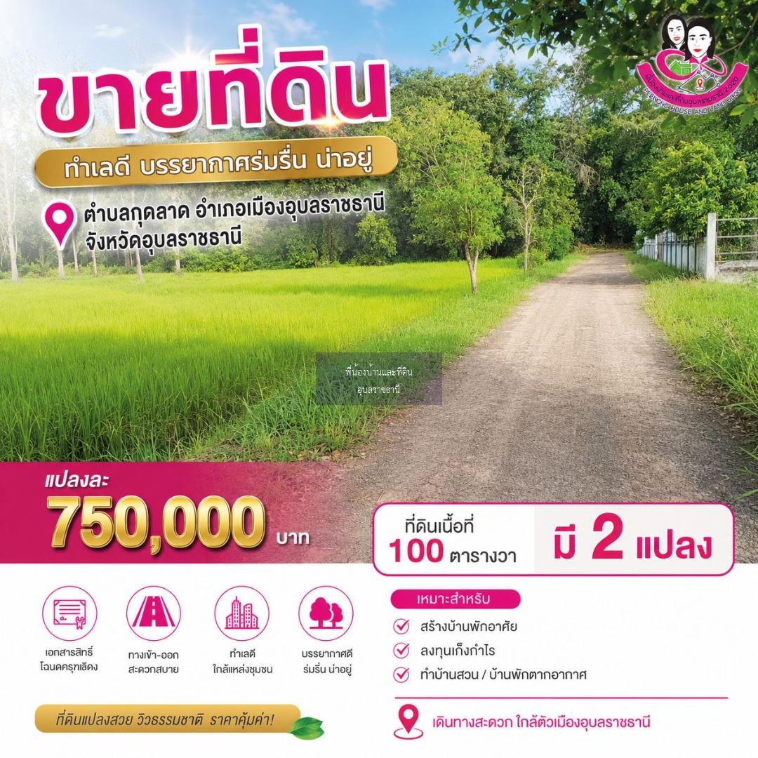ขายที่ดินทำเลสวย ใกล้อ่างเก็บน้ำห้วยวังนอง อ.เมืองอุบลราชธานี